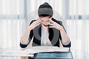 Fatigue stress overworked woman business paperwork
