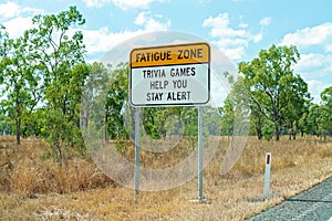 Fatigue Zone Sign Suggesting Trivia Games