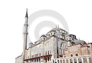The Fatih Mosque Turkish: Fatih Camii, `Conqueror`s Mosque` in English isolated on white background.