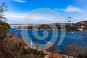 Fatih Sultan Mehmet bridge across a Bosphorus. Istanbul, Turkey