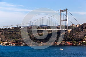 Fatih Sultan Mehmet bridge across a Bosphorus. Istanbul, Turkey