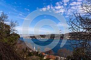 Fatih Sultan Mehmet bridge across a Bosphorus. Istanbul, Turkey