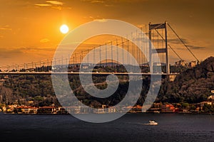 Fatih Sultan Mehmet bridge across a Bosphorus. Istanbul, Turkey