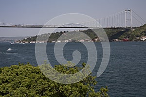 Fatih Sultan Mehmet Bridge across the sea strait.