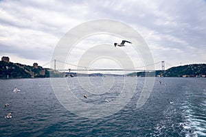 Fatih Sultan Mehmet Bridge connects two banks in Istanbul