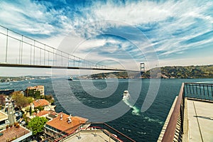 Fatih Sultan Mehmet Bridge and waters of Bosphorus