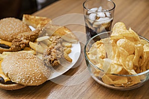 Fattening and unhealthy fast food on the table