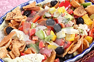 fattoush, arabian salad, colorful ossed salad