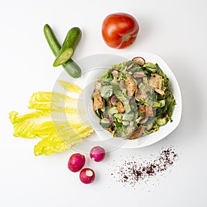 Fattoush Salad , Lebanese salad isolated on white background