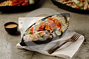 Fattoush Salad served in a dish isolated on grey background side view fast food