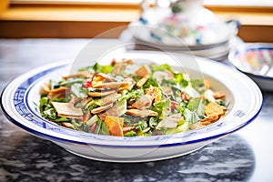 fattoush in a traditional middle eastern serving dish