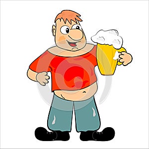 Fatty and beer, man with glass, vector illustration
