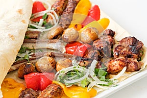 Fatty food background meat vegetable platter