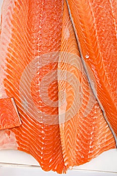 Fatty salmon fillets fresh at market