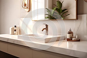 faucet counter sink bathroom design style modern luxury sunlight house interior. Generative AI.