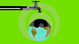 Faucet Dripping Water on Globe Retro 2D Animation