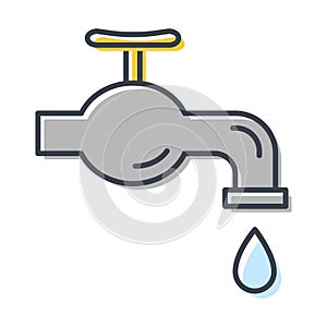 Faucet with dripping water, vector isolated icon.