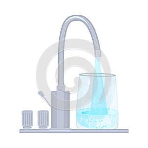 Faucet with glass isolated on white background. Faucet water filter.
