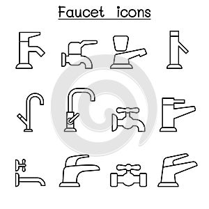 Faucet icon set in thin line style