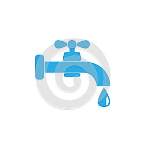 Faucet icon, water tap sign. Blue silhouette. Vector illustration. Flat design