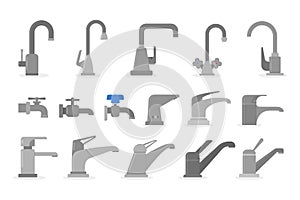 Faucet ison set. Collection of kitchen and bathroom tap.