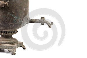 Faucet of old dirty Russian samovar in a cobweb