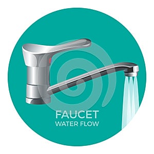 Faucet water flow promo logo with modern tap