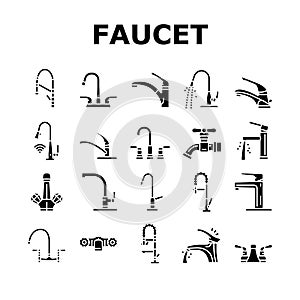 faucet water sink tap bathroom icons set vector