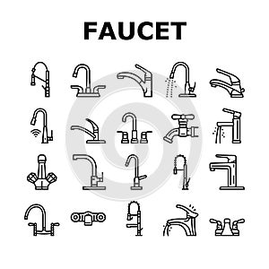 faucet water sink tap bathroom icons set vector