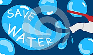 Faucets saving water concept banner flat