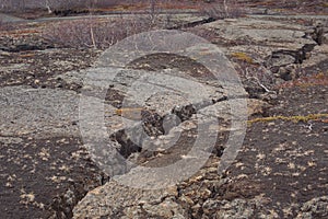 Iceland National Park canyon continental divide plate rock rift during day , view of landscape with rocky mountain. photo