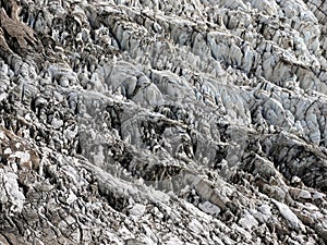 The faults of the glacier in the mountains