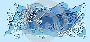 Fauna with marine animals. template for making a lamp or postcard. vector image for laser cutting and plotter printing