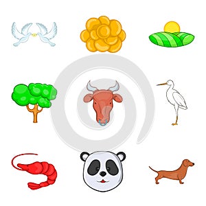 Fauna world icons set, cartoon style