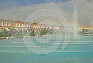 Fauntains with rainbow in Isfahan, Iran photo