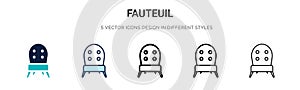 Fauteuil icon in filled, thin line, outline and stroke style. Vector illustration of two colored and black fauteuil vector icons
