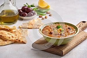 Fava beans  dip, traditional egyptian, middle eastern food foul medames photo