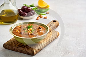 Fava beans dip, traditional egyptian, middle eastern food foul medames