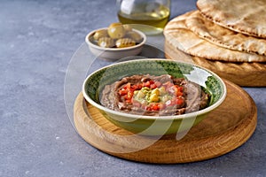 Fava beans dip, traditional egyptian, middle eastern food foul medames