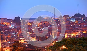 Favela in night time photo