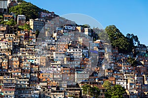 Favela of Rio de Janeiro, Brazil. Colorful houses in a hill. Zona Sul of Rio. photo