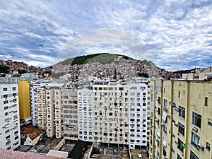 Favela of Rio de Janeiro, Brazil. Colorful houses in a hill. Zona Sul of Rio