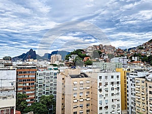 Favela of Rio de Janeiro, Brazil. Colorful houses in a hill. Zona Sul of Rio