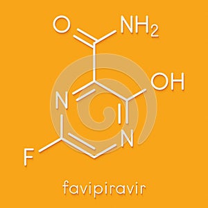 Favipirivir antiviral drug molecule. Used in treatment of Ebola virus. Skeletal formula.