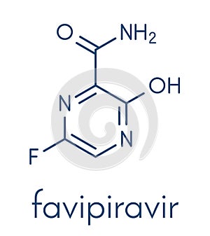 Favipirivir antiviral drug molecule. Used in treatment of Ebola virus. Skeletal formula. photo