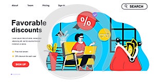Favorable discounts concept for landing page template. Vector illustration