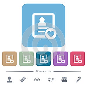 Favorite contact flat icons on color rounded square backgrounds