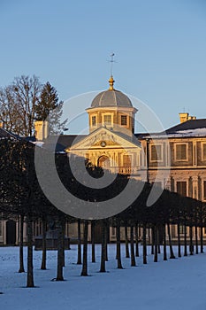 Favorite Foerch Palace with snow at sunset, in winter time