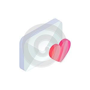 Favorite message isometric icon, 3d Email Mobile symbol with heart shape. Choose e-mail sign. Social network, sms chat