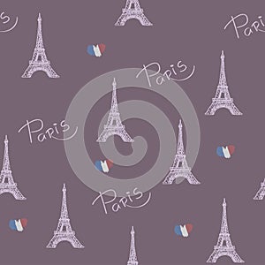 Favorite Paris. Vector illustration with the image of the Eiffel Tower. Seamless Pattern